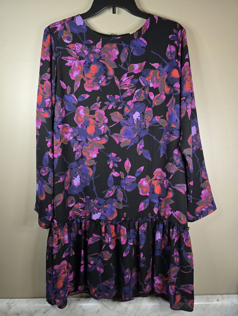 Allison Joy Evereve Size Medium Black Floral Ruffle Dress Mini